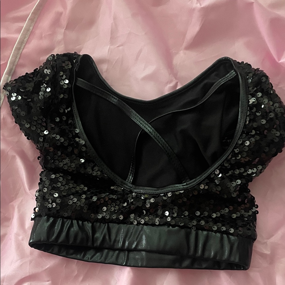 Black Sequin Crop Top and Pants Kids Dance Costume - Picture 3 of 7